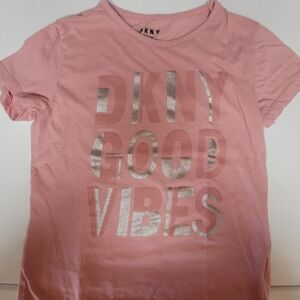 DKNY Pink Tee with Silver 'Good Vibes' Print